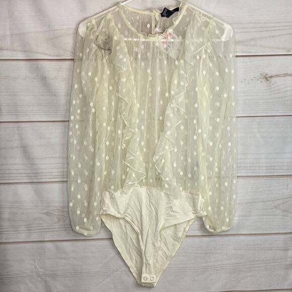Forever 21 Off White Sheer Long Sleeve Bodysuit Size Small - Picture 1 of 7